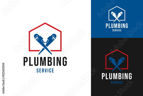 Home plumbing service logo design template with plumbing keys vector illustration