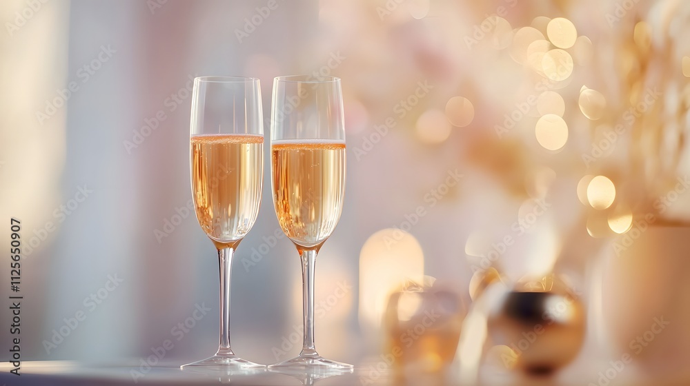 Elegant Pair of Champagne Glasses with Sparkling Gold Liquid Elegant Pair of Champagne Glasses with Sparkling Gold Liquid
