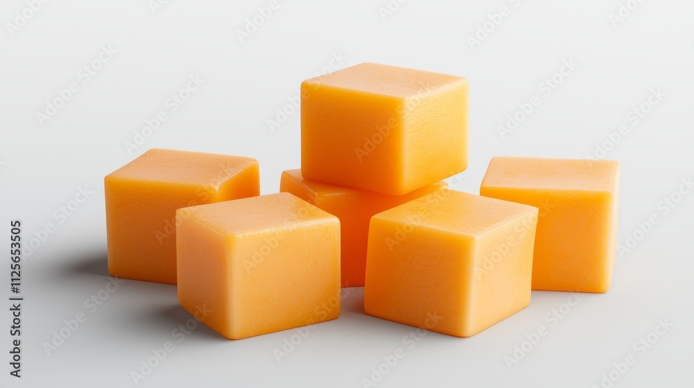 Bright and succulent mango cubes with realistic lighting, neatly presented on a pure white background, symbolizing exotic desserts Bright and succulent mango cubes with realistic lighting, neatly presented on a pure white background, symbolizing exotic desserts