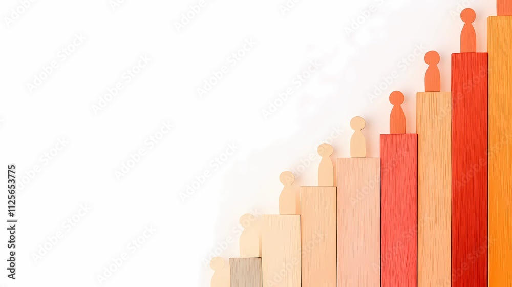Fototapeta premium Human-like abstract forms moving upward, illustrating ambition, teamwork, and the path toward success and career advancement.