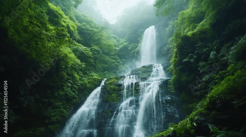 Majestic Waterfall Cascading Through Lush Green Forest