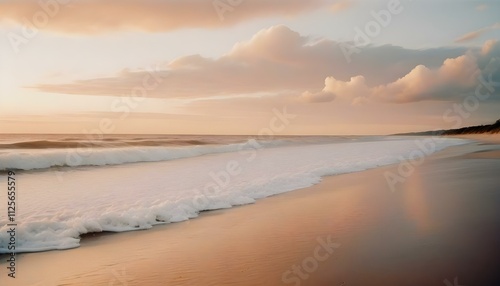 Calming sunset on the beach. Soft colors. AI generated