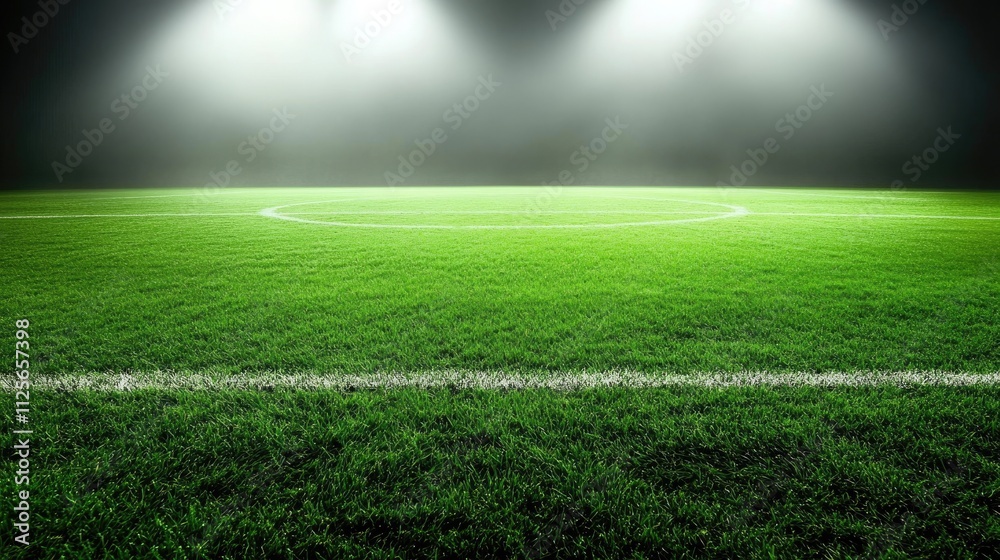 Obraz premium Green soccer field, bright spotlights-