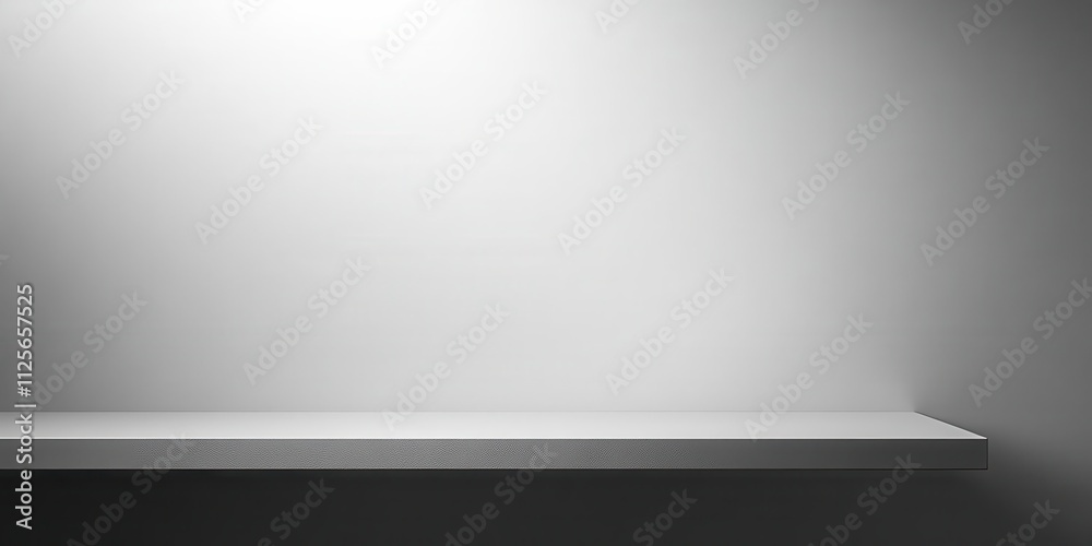 A minimalist gray shelf against a softly lit wall, ideal for display or background use. A minimalist gray shelf against a softly lit wall, ideal for display or background use.
