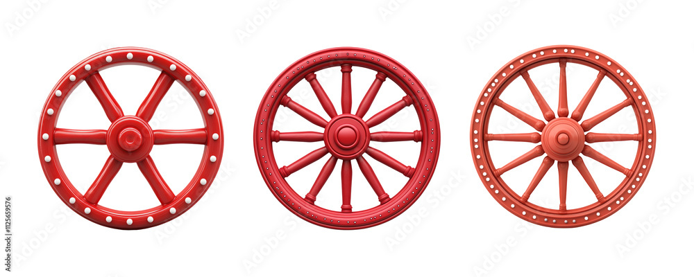 Fototapeta premium Vintage Red Wooden Wheels on Transparent Background