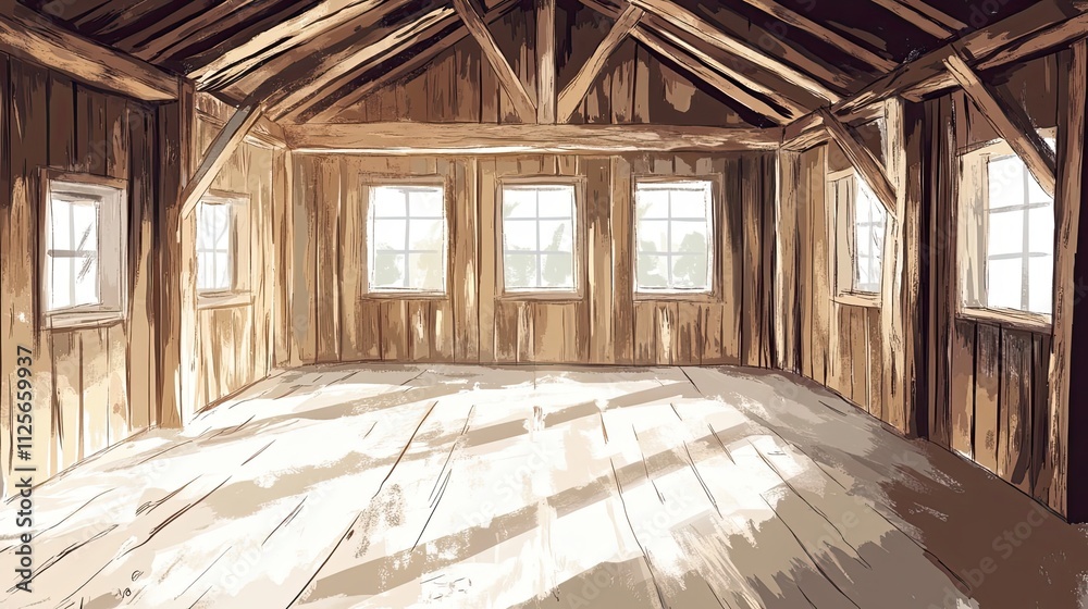 Sunlit Wooden Cabin Interior With Multiple Windows Sunlit Wooden Cabin Interior With Multiple Windows