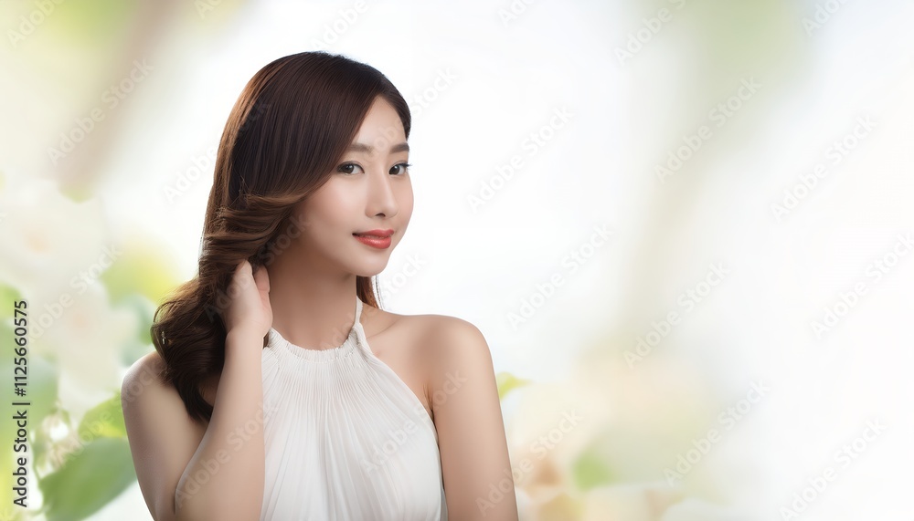 A stunning portrait of a young woman with flawless skin and beautiful brown hair. She exudes confidence and serenity. A stunning portrait of a young woman with flawless skin and beautiful brown hair. She exudes confidence and serenity.