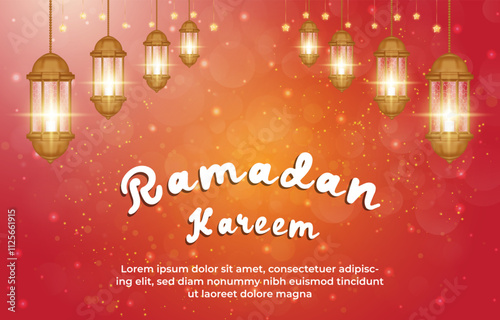 ramadan kareem 2025 template banner with beautiful islamic ornament with red background design 056