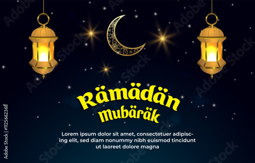 ramadan mubarak 2025 template banner with beautiful islamic ornament with blue background design 033