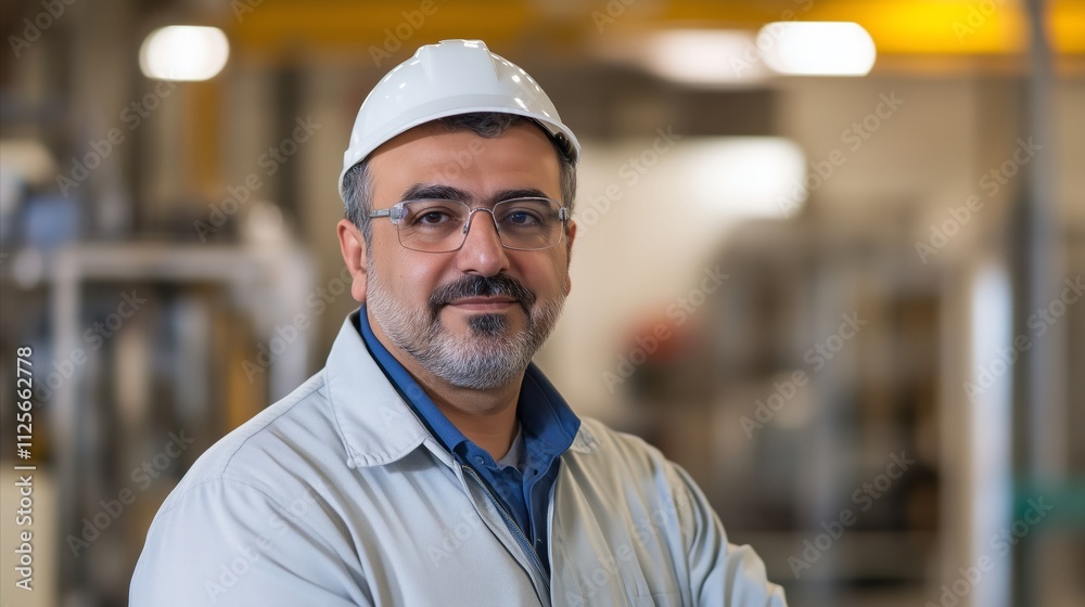 Man wearing a white jacket and a hard hat Man wearing a white jacket and a hard hat