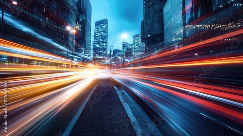 Blurred Street Scene with Moving Lights from a Car in Urban Setting