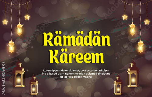 ramadan mubarak 2025 template banner with beautiful islamic ornament with purple background design 045