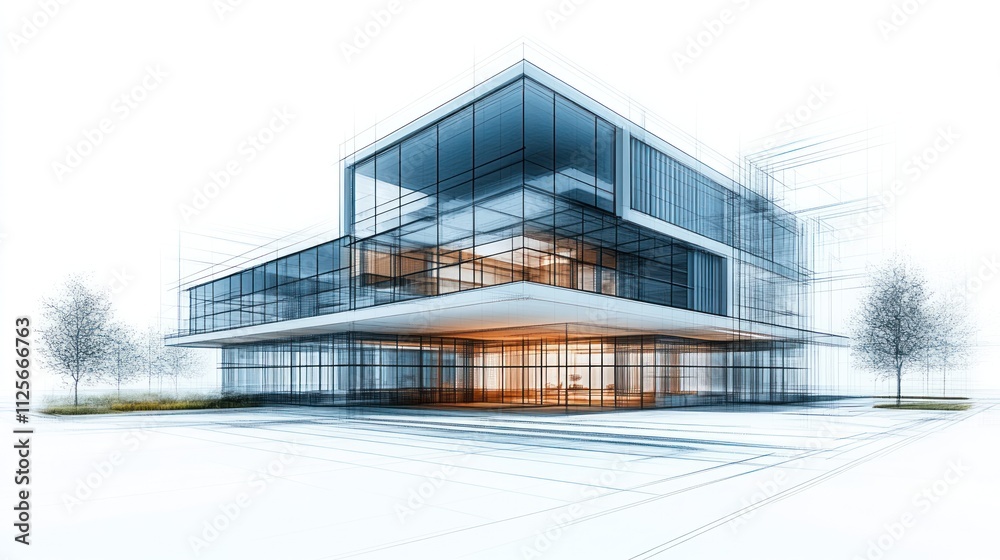 Modern architectural design sketch with glass and structure. Modern architectural design sketch with glass and structure.
