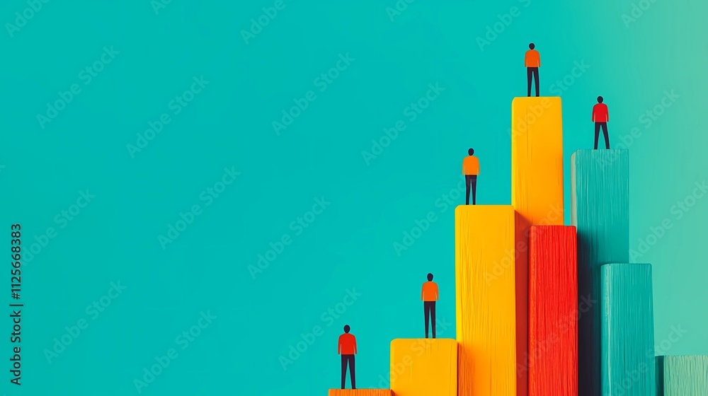 Human-like abstract forms moving upward, illustrating ambition, teamwork, and the path toward success and career advancement.