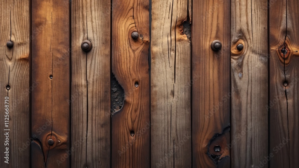 Fototapeta premium Weathered Wooden Fence Close-up, Rustic Brown Texture