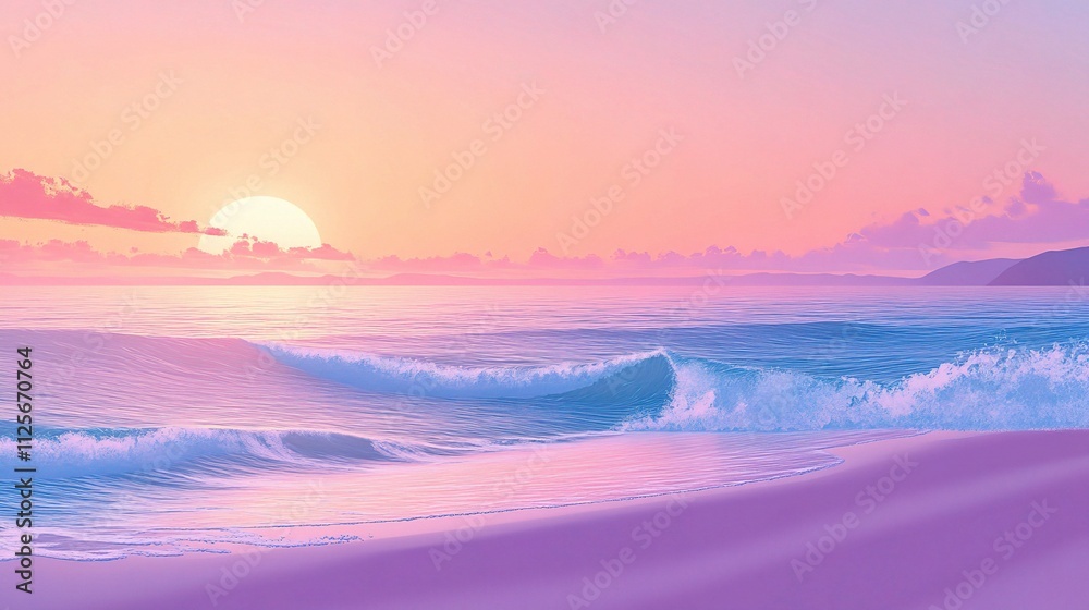 Obraz premium Soft Pink and Purple Gradient Sky Over Ocean During Sunset