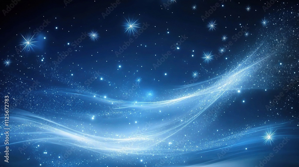 Fototapeta premium Serene Abstract Blue Background with Stars and Glowing Swirls