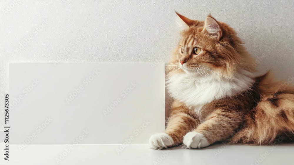 Playful ginger cat posing with blank canvas indoor setting pet photography minimalist style side view creative inspiration Playful ginger cat posing with blank canvas indoor setting pet photography minimalist style side view creative inspiration