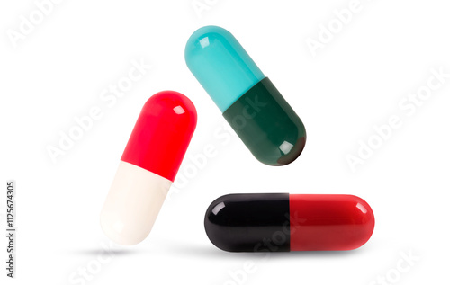 Colorful pills collection on white background photo