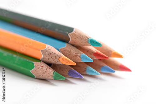 Set of Color pencils isolated on white background photo