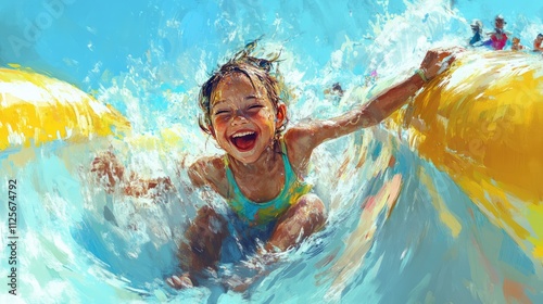 Happy girl on waterslide