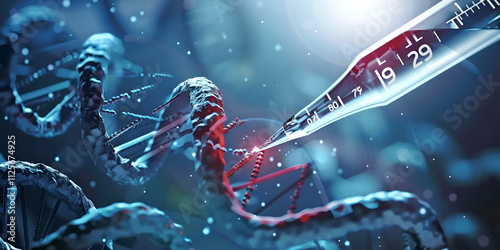 DNA editing with precision syringe in laboratory, Close-up of molecular research on DNA strand