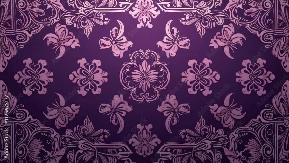 Intricate Persian Carpet Pattern, Purple Silk Texture Intricate Persian Carpet Pattern, Purple Silk Texture