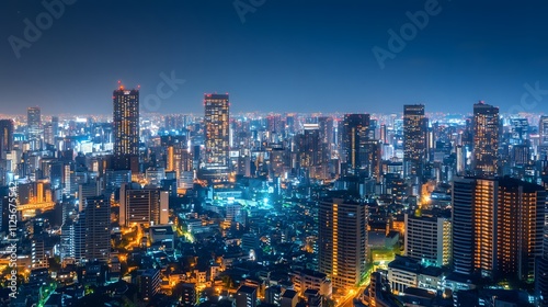 Wallpaper Mural A breathtaking nighttime skyline of a vibrant city illuminated by colorful lights. Torontodigital.ca