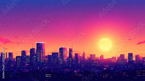 Wallpaper Mural Glowing City Skyline at Dusk with Bright Lights and Sunset Torontodigital.ca