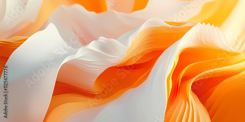 3d render of abstract background with orange and white wavy elements, octane rendering