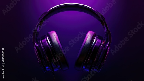 headphones with dark purplecolored glow behind them. an audio music concept illustration of headphones photo