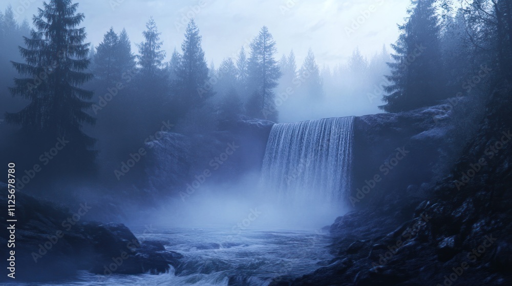 Fototapeta premium Misty Waterfall in a Mystical Forest