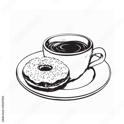 Cup of coffee and donut image vector  isolated  on white background.