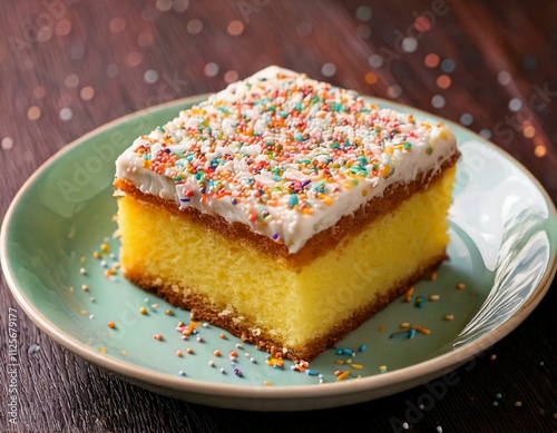 retro school cake sponge slice with icing and sprinkles 