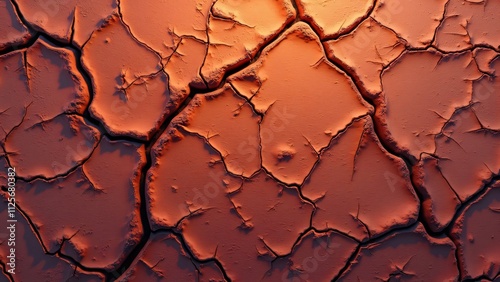 Sun-Baked Clay Texture, Cracked Earth, Ochre, Sienna, Crimson photo