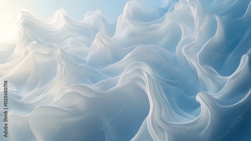 Obraz premium Soft Abstract 3D Wave Pattern in White Tones with Gentle Flowing Curves