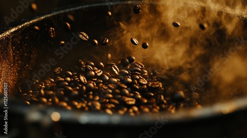 Roasting coffee beans artisan workshop beverage preparation warm environment close-up view craftsmanship and flavor development photo