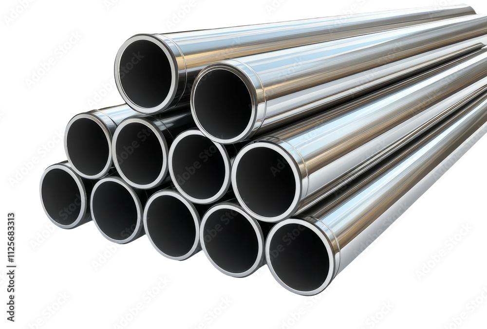 Steel Pipes Stacked on Transparent Background Steel Pipes Stacked on Transparent Background