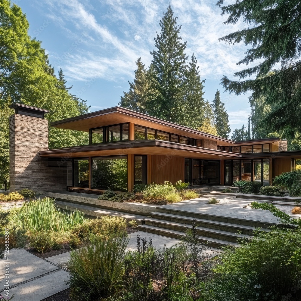 Modern Architectural Gem: Nestled amidst lush greenery, a stunning contemporary home showcases clean lines, expansive windows, and a seamless blend of indoor-outdoor living. Modern Architectural Gem: Nestled amidst lush greenery, a stunning contemporary home showcases clean lines, expansive windows, and a seamless blend of indoor-outdoor living.