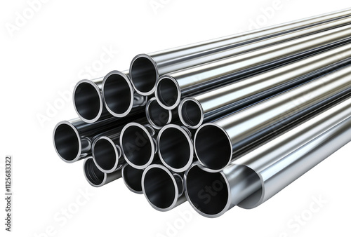 Metallic Pipes Stacked on Clear Background