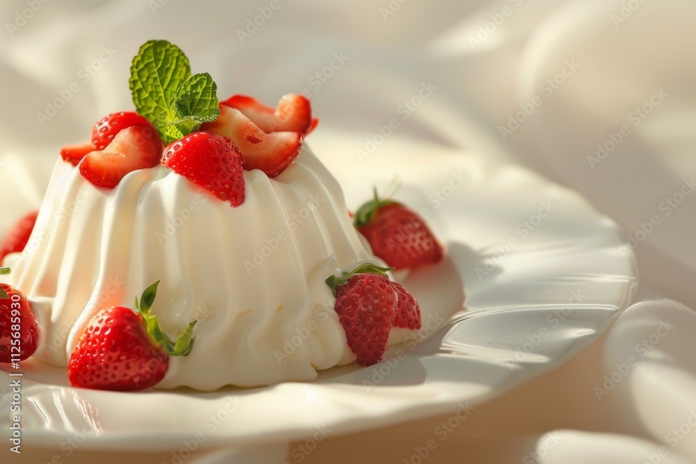 Creamy Dessert with Fresh Strawberries and Mint Creamy Dessert with Fresh Strawberries and Mint