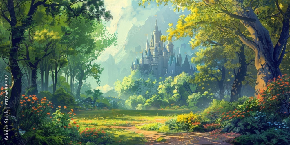 Enchanted Forest Path Leading to a Majestic Castle Enchanted Forest Path Leading to a Majestic Castle