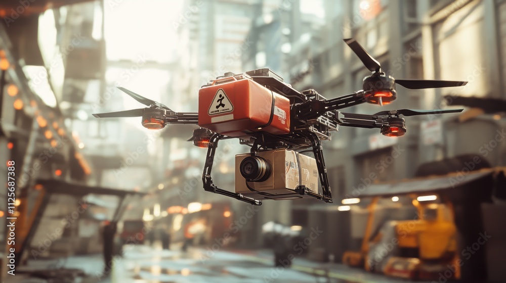 Drone surveillance action in urban setting futuristic environment aerial viewpoint technology concept Drone surveillance action in urban setting futuristic environment aerial viewpoint technology concept