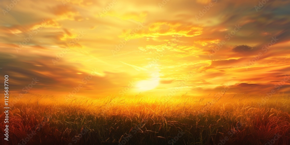 Golden Sunset Over Field of Grass Golden Sunset Over Field of Grass