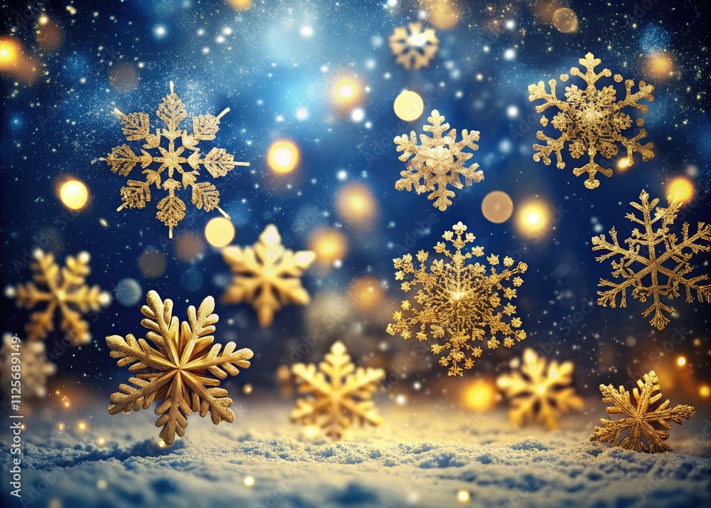 Gold Navy Snowflakes Winter Holiday Background - Long Exposure Photography