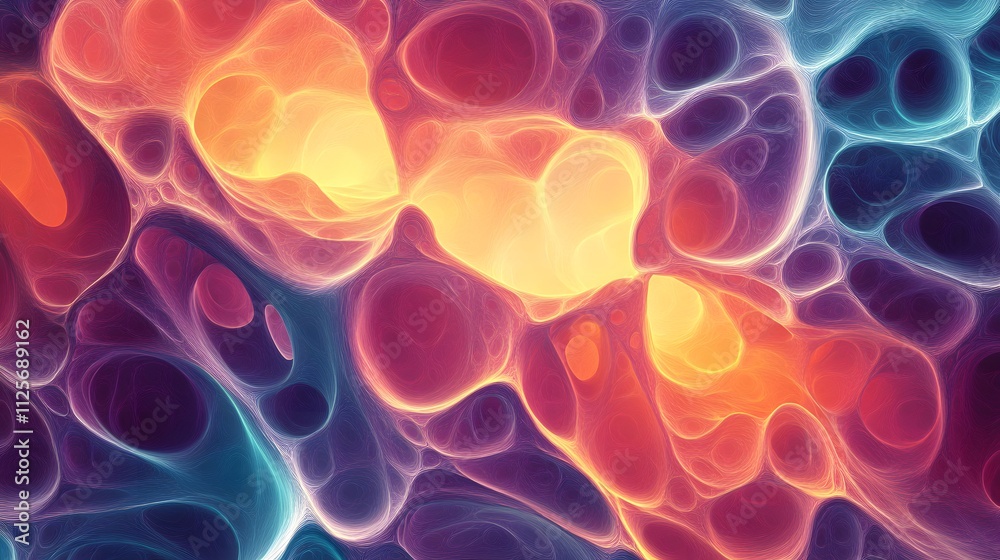 Abstract vibrant digital art with glowing orbs and fluid shapes in warm colors. Abstract vibrant digital art with glowing orbs and fluid shapes in warm colors.