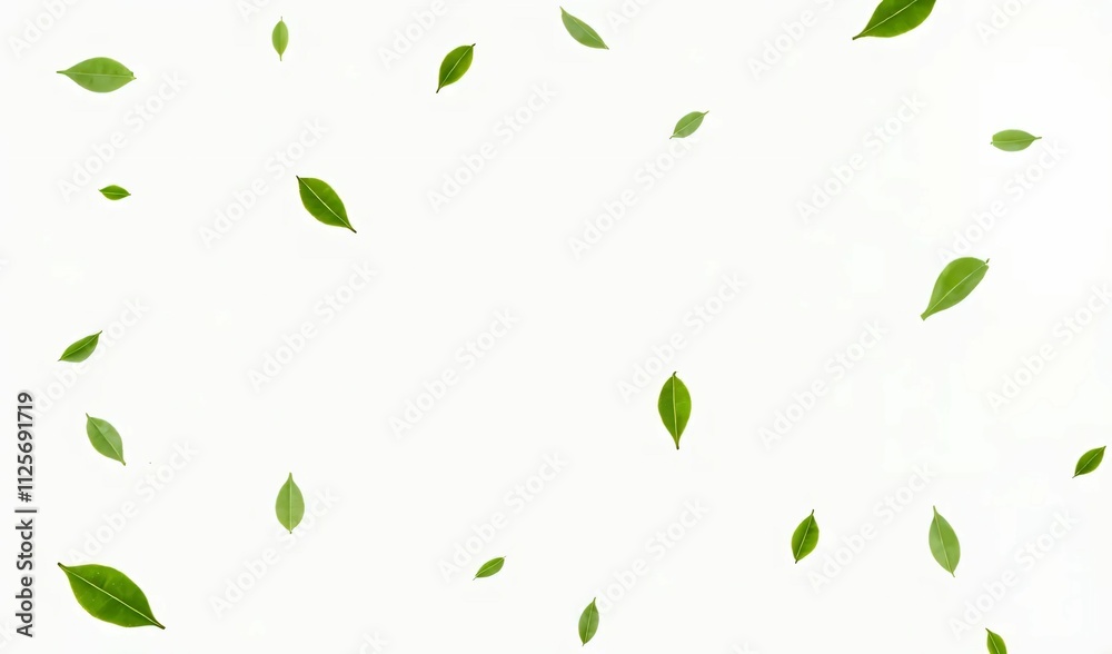 custom made wallpaper toronto digitalFalling Leaves: A delicate scattering of green leaves gracefully descends against a pristine backdrop, evoking a sense of tranquility and renewal.