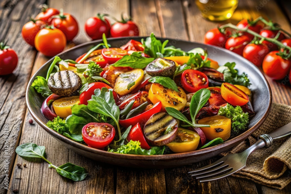 Grilled Veggie Salad: Fresh Summer Recipe, Healthy Eating, Wooden Table Photography Grilled Veggie Salad: Fresh Summer Recipe, Healthy Eating, Wooden Table Photography