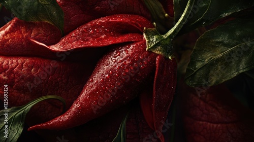 Crimson Bloom: A Darkly Romantic Macro Photograph of a Dew-Kissed Flower photo