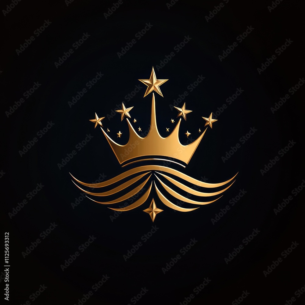 Obraz premium A stylized golden crown with stars and a mustache on a black background.